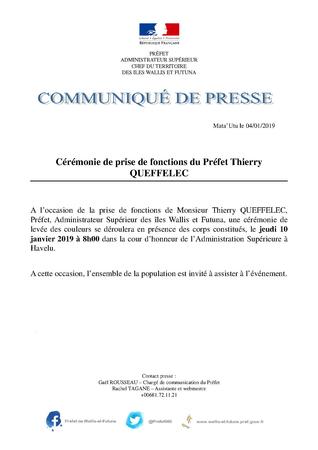 20190104-CP Cérémonie levée des couleurs prise de fonctions préfet Thierry QUEFFELEC 100119