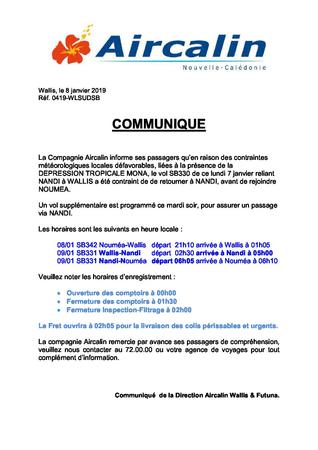 20190108-0419-AIRCALIN-Communiqué Wallis 1ère  SB331 08-09JAN19
